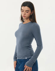 Women's Merino Wool Blend Shirts Long Sleeve Tops Crew Neck Fitted Basic Tee Cozy Embrace Collection