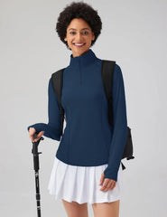 LOMON Women Long Sleeve Shirts Sun Protection 1/4 Zip Summer Quick Dry Hiking Shirts Quarter Zip Pullover for Women