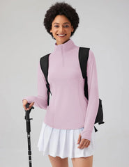 LOMON Women Long Sleeve Shirts Sun Protection 1/4 Zip Summer Quick Dry Hiking Shirts Quarter Zip Pullover for Women
