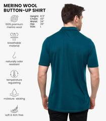 100% Merino Wool Button Up Shirt Men - Long & Short Sleeve Breathable