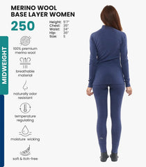 100% Merino Wool Base Layer Women Set - Thermal Underwear Women Top, Bottom