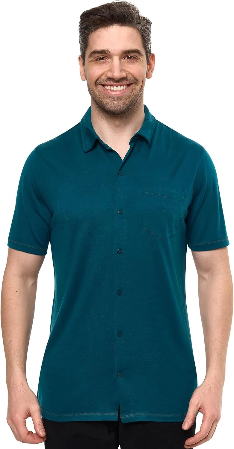 100% Merino Wool Button Up Shirt Men - Long & Short Sleeve Breathable