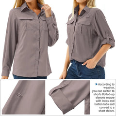 Women's UPF 50 Long Sleeve Sun Protection Safari Fish Hiking Shirts