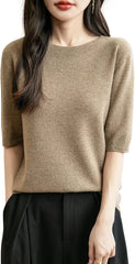 Chanyarn Women's 100% Merino Wool Spring Fall Winter First-Line Ready to Wear Seamless Knit Crewneck Short Sleeve Sweater