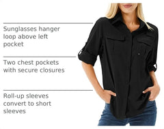 Women's UPF 50 Long Sleeve Sun Protection Safari Fish Hiking Shirts