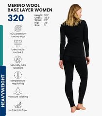 100% Merino Wool Base Layer Women Set - Thermal Underwear Women Top, Bottom