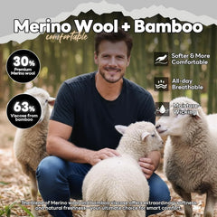 Merino Wool Shirt for Men Bamboo Viscose Moisture Wicking Undershirt Lightweight Crewneck Soft T-Shirt 2P