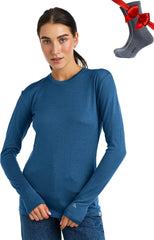 100% Merino Wool Base Layer Women - Long Sleeve Thermal Shirt with Socks