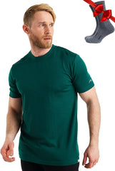 100% Merino Wool T-Shirt Men - Base Layer Top Undershirt with Hiking Socks
