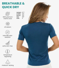 100% Merino Wool Shirt Women - Short Sleeve Tee Base Layer Top Undershirt