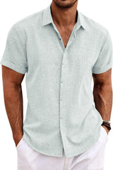 COOFANDY Men's Linen Shirts Short Sleeve Casual Shirts Button Down Shirt for Men Beach Summer Wedding Shirt
