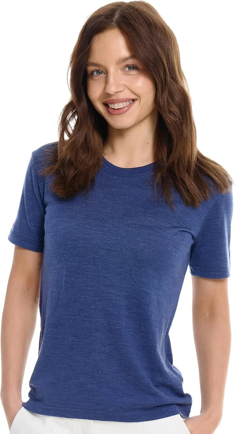 100% Merino Wool Shirt Women - Short Sleeve Tee Base Layer Top Undershirt