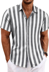 COOFANDY Men's Linen Shirts Short Sleeve Casual Shirts Button Down Shirt for Men Beach Summer Wedding Shirt