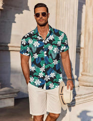 COOFANDY Men's Linen Shirts Short Sleeve Casual Shirts Button Down Shirt for Men Beach Summer Wedding Shirt