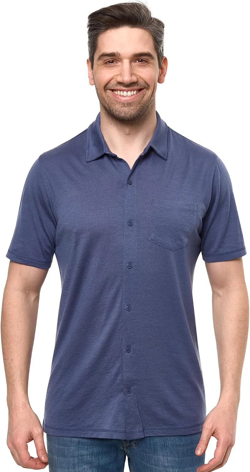 100% Merino Wool Button Up Shirt Men - Long & Short Sleeve Breathable | Lightweight, Breathable Merino Wool, Naturally Odor-Resistant, Soft, Office, Casual Outdoor Shirt, with Pocket