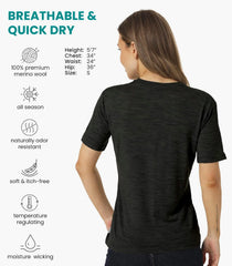 100% Merino Wool Shirt Women - Short Sleeve Tee Base Layer Top Undershirt