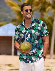 COOFANDY Men's Linen Shirts Short Sleeve Casual Shirts Button Down Shirt for Men Beach Summer Wedding Shirt