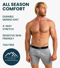 100% Merino Wool Underwear Mens - 1-2 Pack Boxer Briefs for Men 17.5um