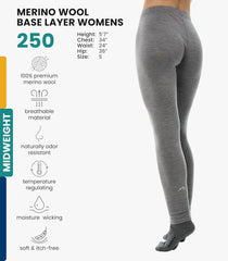 100% Merino Wool Base Layer Women Pants - Thermal Leggings Underwear