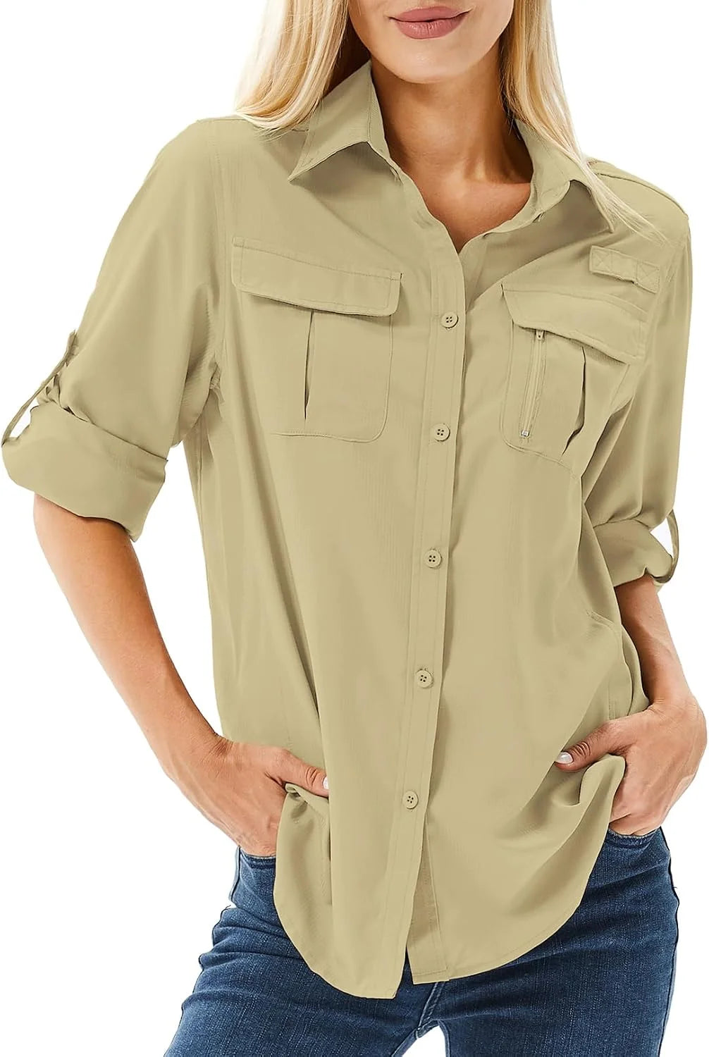 Women's UPF 50 Long Sleeve Sun Protection Safari Fish Hiking Shirts
