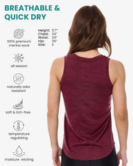 100% Merino Wool Tank Top Women - Active Sleeveless Undershirt Base Layer