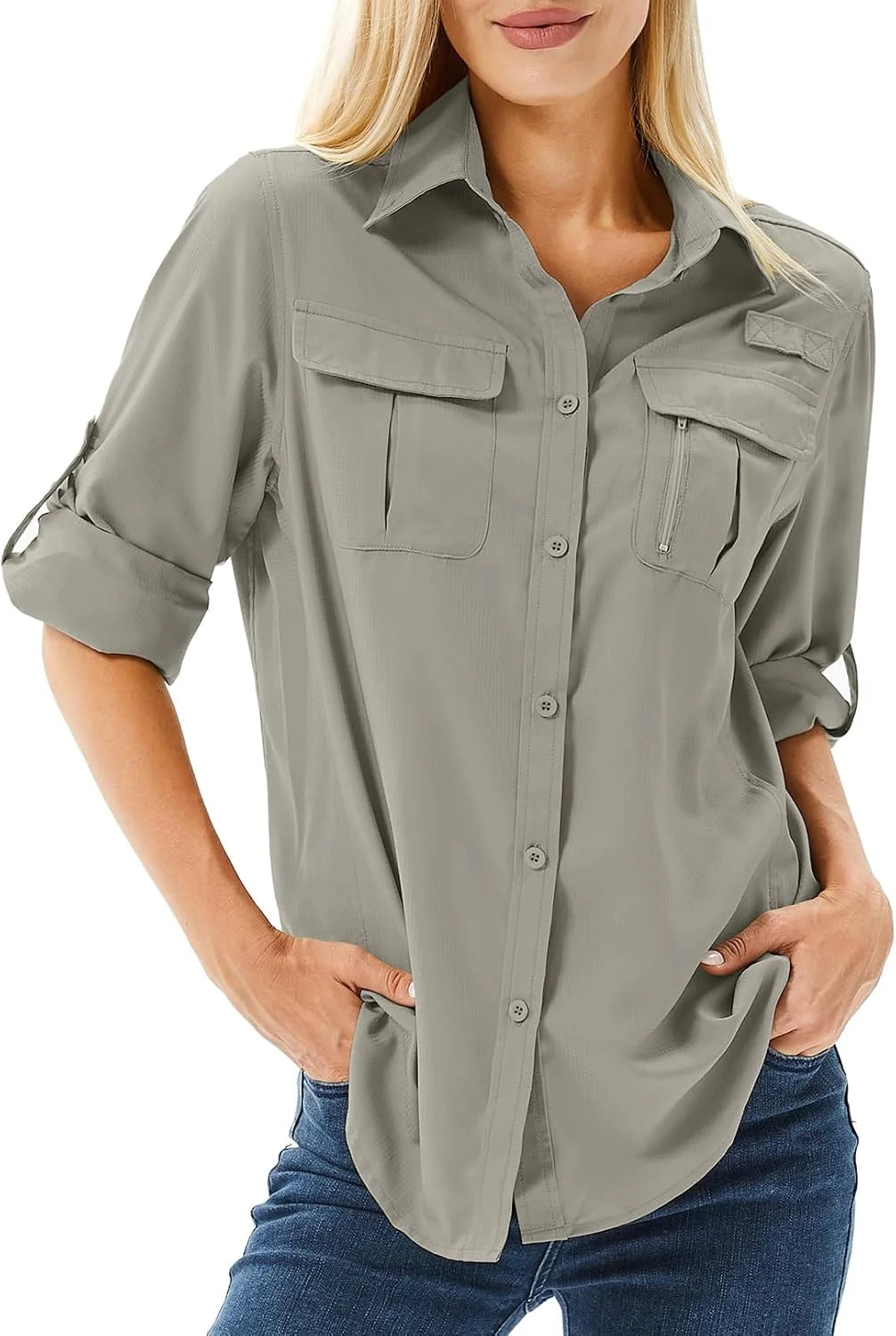 Women's UPF 50 Long Sleeve Sun Protection Safari Fish Hiking Shirts