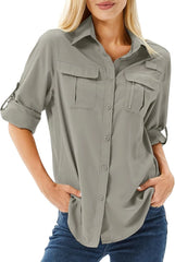 Women's UPF 50 Long Sleeve Sun Protection Safari Fish Hiking Shirts