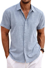 COOFANDY Men's Linen Shirts Short Sleeve Casual Shirts Button Down Shirt for Men Beach Summer Wedding Shirt
