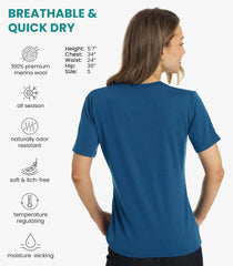 100% Merino Wool Shirt Women - Short Sleeve Tee Base Layer Top Undershirt