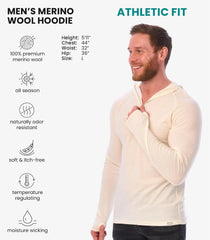 100% Merino Wool Hoodie Men - Slim Fit Quarter Zip Thermal Base Layer Top