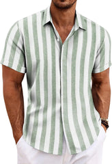 COOFANDY Men's Linen Shirts Short Sleeve Casual Shirts Button Down Shirt for Men Beach Summer Wedding Shirt