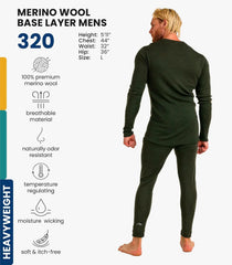 100% Merino Wool Base Layer Men Set - Thermal Underwear for Men Long Johns