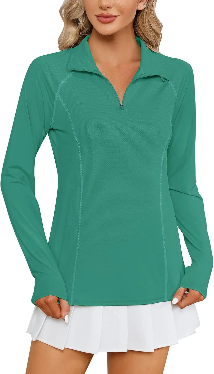 LOMON Women Long Sleeve Shirts Sun Protection 1/4 Zip Summer Quick Dry Hiking Shirts Quarter Zip Pullover for Women