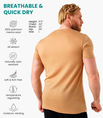 100% Merino Wool T-Shirt Men - Short Sleeve Undershirt Base Layer Top