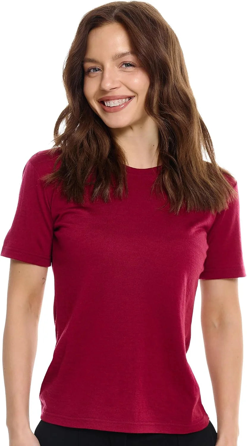 100% Merino Wool Shirt Women - Short Sleeve Tee Base Layer Top Undershirt