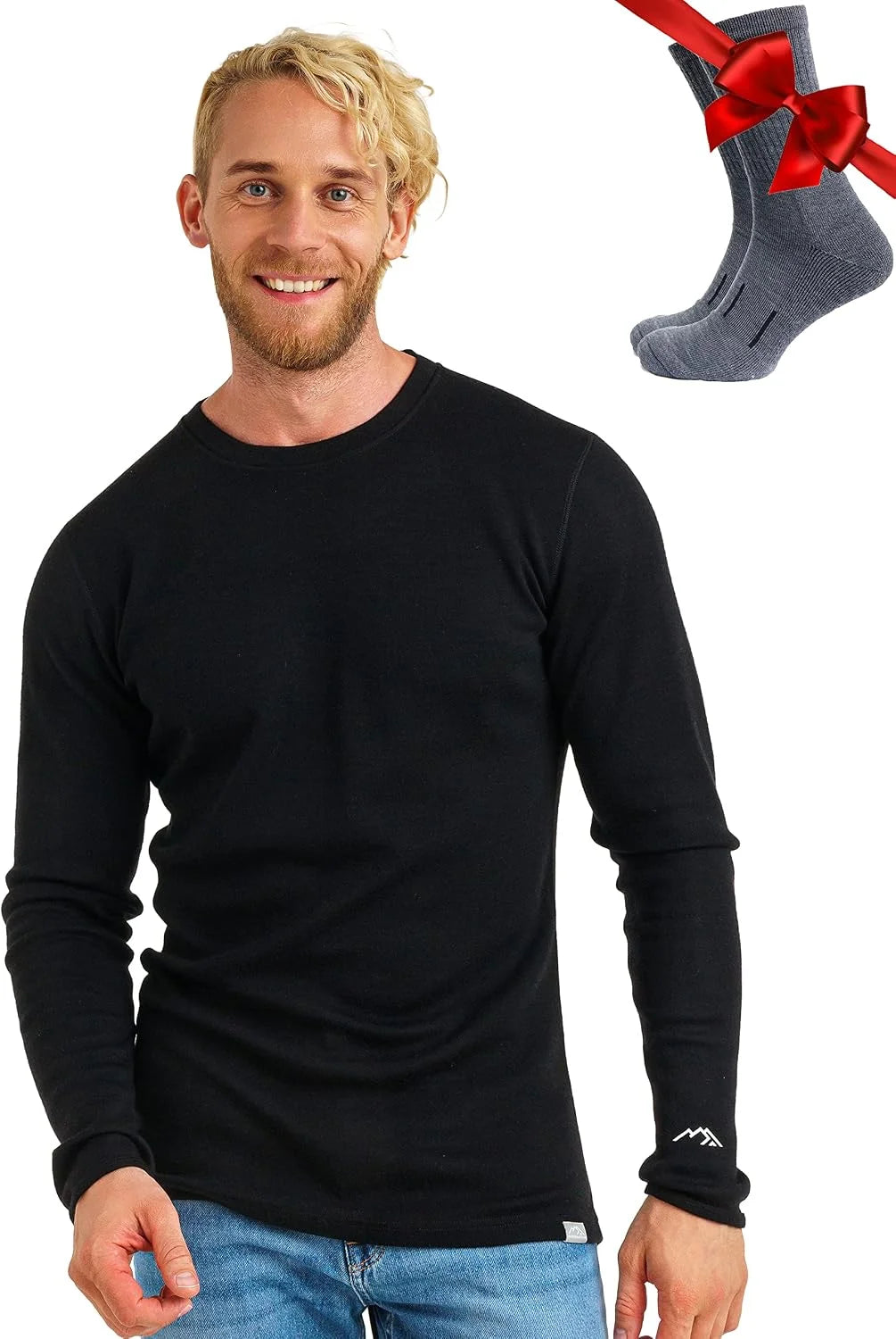 100% Merino Wool Base Layer Mens - Long Sleeve Thermal Shirts with Socks