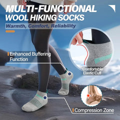 Anlisim Merino Wool Ankle Running Hiking Socks for Women and Men | 6 Pairs, Compression Support, Breathable, Thick Cushion, Enhanced Padding, Moisture Wicking, No Show Socks