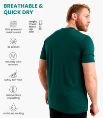 100% Merino Wool T-Shirt Men - Short Sleeve Undershirt Base Layer Top