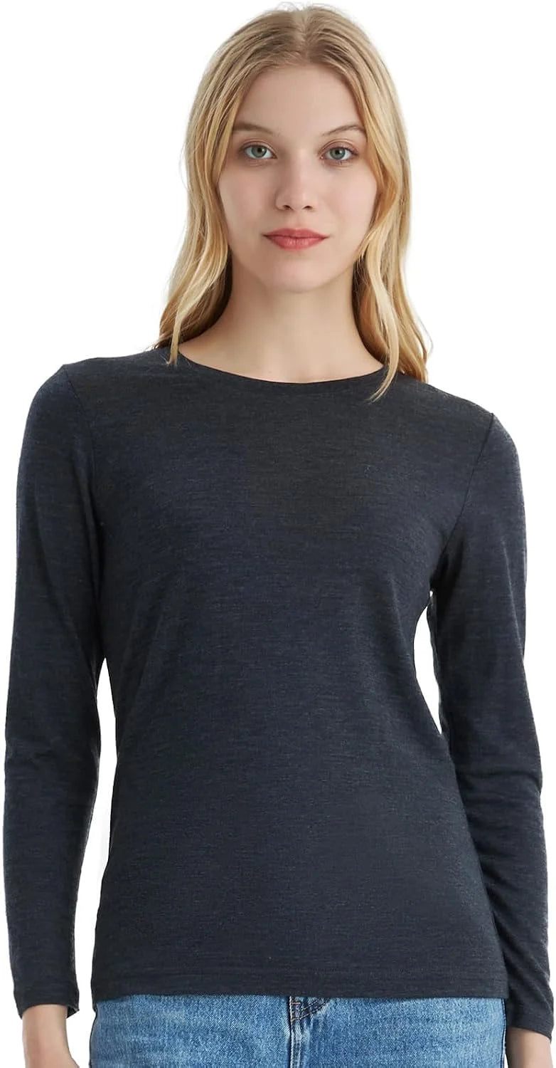 100% Merino Wool Base Layer Women Soft Thermal Long Sleeve Everyday Shirt