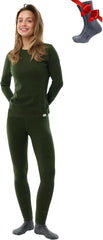 100% Merino Wool Base Layer Women Set - Thermal Underwear Women Top, Bottom