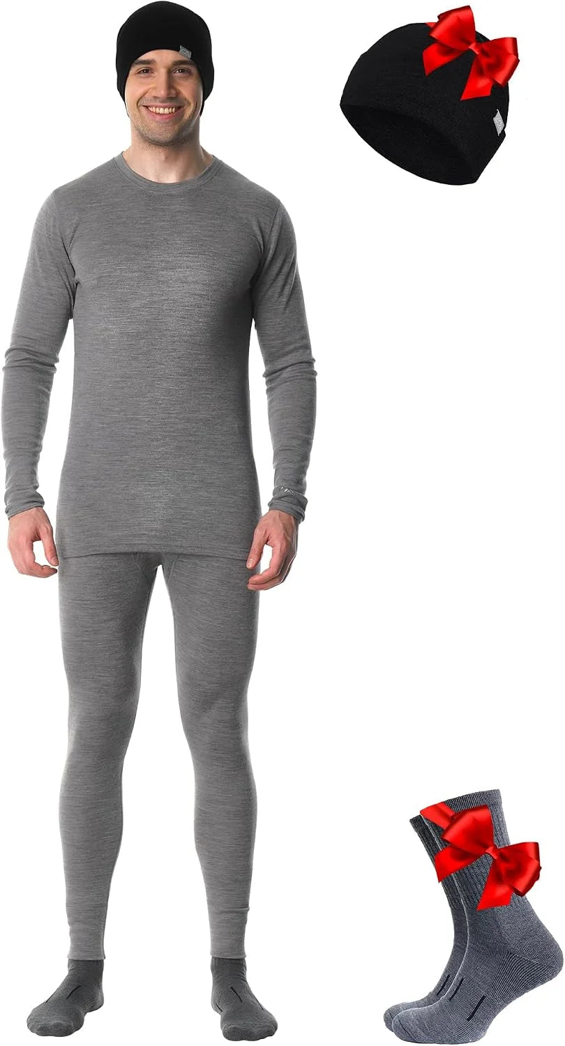 100% Merino Wool Base Layer Men Set - Thermal Underwear for Men Long Johns