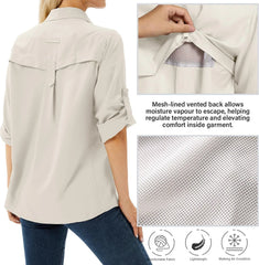 Women's UPF 50 Long Sleeve Sun Protection Safari Fish Hiking Shirts