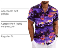 COOFANDY Men's Linen Shirts Short Sleeve Casual Shirts Button Down Shirt for Men Beach Summer Wedding Shirt