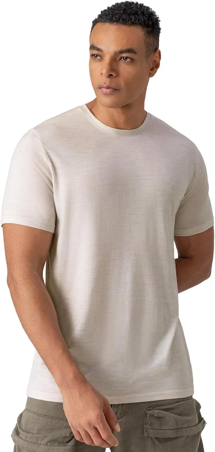 Merino Protect 100% Merino Wool V-Neck T Shirts for Men Odor Resistance Base Layer Hiking Travel T-Shirt Soft Undershirt