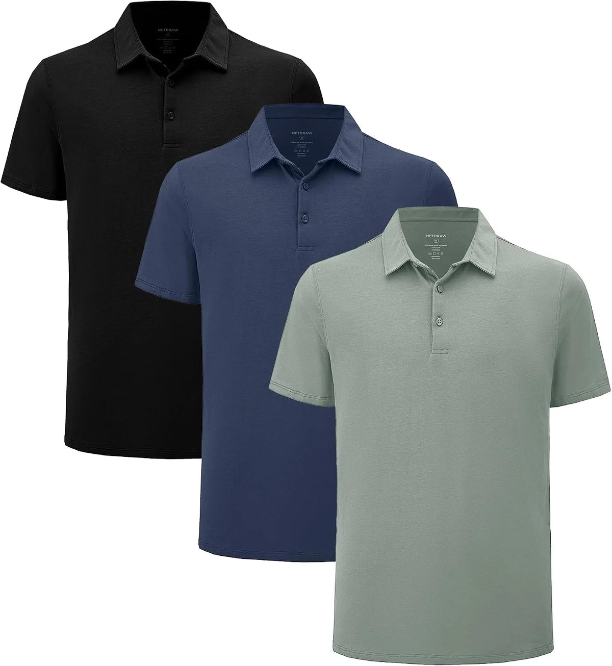 netdraw Men's Ultra Soft Bamboo Viscose Polo Curved Hem S-3XL