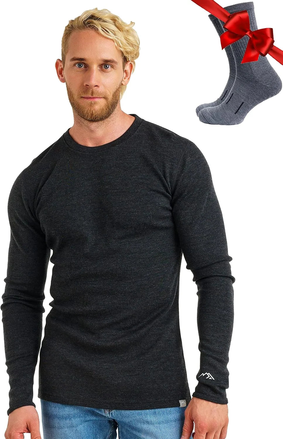 100% Merino Wool Base Layer Mens - Long Sleeve Thermal Shirts with Socks
