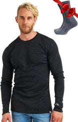 100% Merino Wool Base Layer Mens - Long Sleeve Thermal Shirts with Socks