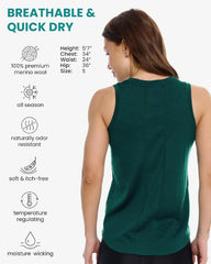 100% Merino Wool Tank Top Women - Active Sleeveless Undershirt Base Layer