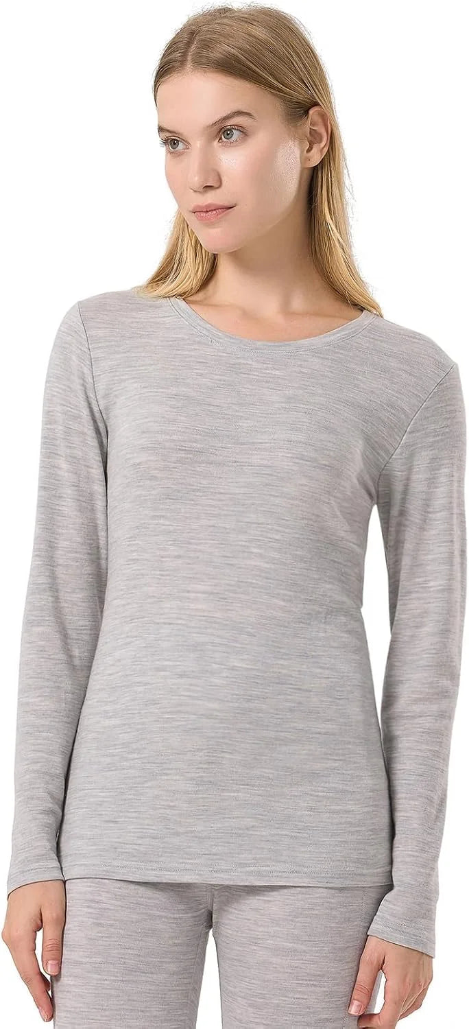 100% Merino Wool Base Layer Women Soft Thermal Long Sleeve Everyday Shirt