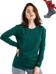 100% Merino Wool Base Layer Women - Long Sleeve Thermal Shirt with Socks